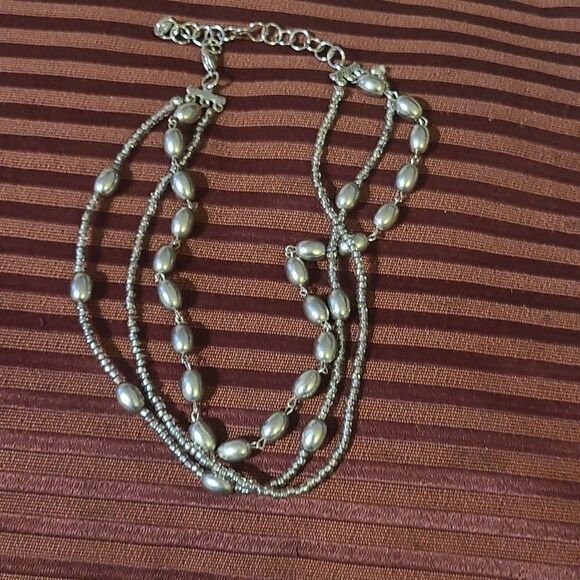 3 Strand Light Weight Silver Toned Beaded Necklace - Picture 1 of 3